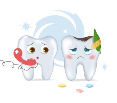 Sağlıklı diş ve hastalıklı diş. Diş ve diş bakımı. Diş tedavisi. Diş pankartı. Vektör illüstrasyonu.