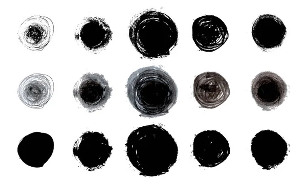 Boyalı Yuvarlak Dairesel Şekilli Vektör Vuruşlu Siyah Renkli Gerçek Çizimleri — Stok Vektör