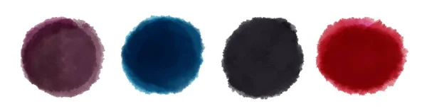 Set Vektorisierter Digitaler Aquarellflecken Runde Formen Violetten Schwarzen Blauen Und — Stockvektor