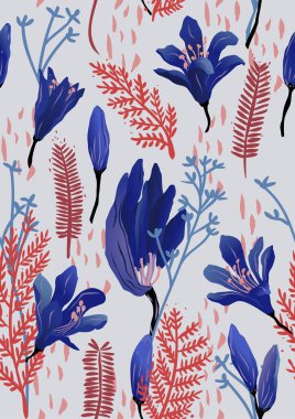 Kırmızı dallı mavi çiçek deseni Agapanthus, aşk çiçeği ya da kralın tacı. Agapanthus africanus