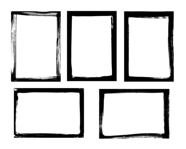 Set of grunge frames with worn textures. Frames in A4 format made with brushstrokes. Overlay of dust, dirt, noise particles, grain, grunge, textured