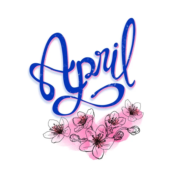 Znak Literowy April Odręczny Napis Motywami Kwiatowymi Zasoby Graficzne Białym — Zdjęcie stockowe