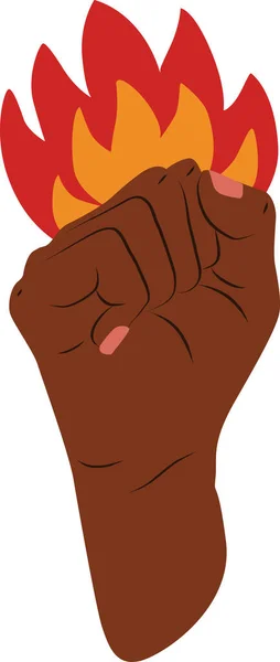 Pięść Czarnej Kobiety Płomieniami Ognia Wetorowana Ilustracja Feministycznych Zasobów Walki — Wektor stockowy