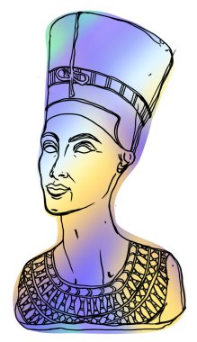 Nefertiti illüstrasyon, eklektik, modern ve çağdaş illüstrasyon. Pankart, tişört tasarımı, poster tasarımı için grafiksel kaynak