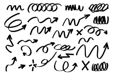 Çeşitli şekillerde kalem izleri. Oklar serbest vuruşlarla şekillenir, çeşitli okların gerçekten gevşek ve enerjik vuruşlarıyla kaynak dizayn edilir.