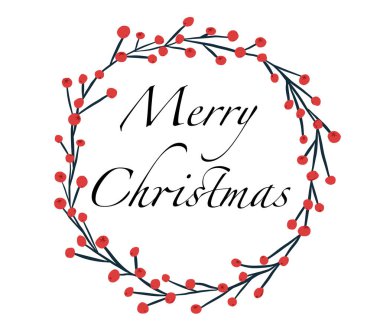 Noel çelengi, kırmızı meyve ve dalların resmi. Beyaz arkaplanı olan metin için boşluk