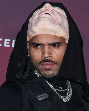 American singer-songwriter Chris Brown arrives at Darren Dzienciol's CARN*EVIL Halloween Party hosted by Alessandra Ambrosio held at a Private Residence on October 29, 2022 in Bel Air, Los Angeles, California, United States. 