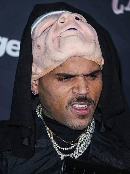 Cantante Compositor Estadounidense Chris Brown Llega Fiesta Halloween Carn Evil — Foto de Stock