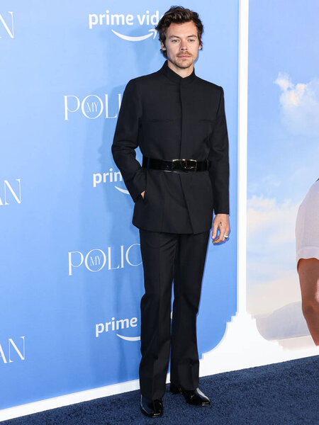 English singer, songwriter and actor Harry Styles wearing a Gucci suit arrives at the Los Angeles Premiere Of Amazon Prime Video's 'My Policeman' held at the Regency Bruin Theatre on November 1, 2022 in Westwood, Los Angeles, California, United State