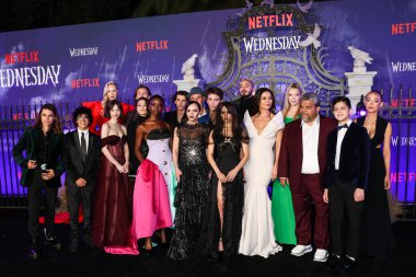 Actors at the World Premiere Of Netflix's 'Wednesday' Season 1 held at Hollywood Legion Theater on November 16, 2022 in Hollywood, Los Angeles, California, United States.  clipart