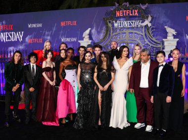 Actors at the World Premiere Of Netflix's 'Wednesday' Season 1 held at Hollywood Legion Theater on November 16, 2022 in Hollywood, Los Angeles, California, United States.  clipart