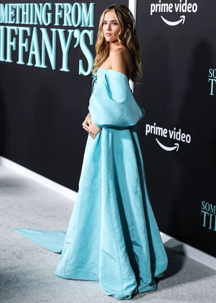 Американська Акторка Зої Детч Блакитній Сукні Tiffany Carolina Herrera Ювелірними — стокове фото