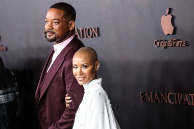 American actor Will Smith and wife/American actress Jada Pinkett Smith arrive at the Los Angeles Premiere Of Apple Original Films' 'Emancipation' held at Regency Village Theatre on November 30, 2022 in Westwood, Los Angeles, California, United States clipart