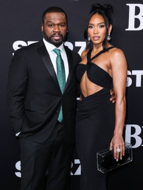 American rapper, actor, and businessman 50 Cent (Curtis James Jackson III) and girlfriend Jamira Haines (Cuban Link) arrive at the Los Angeles Premiere Of STARZ' 'BMF' (Black Mafia Family) Season 2 on January 5, 2023 in LA, USA. clipart