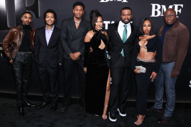 Myles Truitt, Demetrius Flenory Jr., Da 'Vinchi, Sydney Mitchell, 50 Cent, Curtis James Jackson III, Yung Miami, Caresha Brownlee ve Steve Harris, STARZ' BMF 'nin Los Angeles Premiere' ine 5 Ocak 2023 'te geldiler..