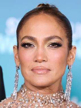 Jennifer Lopez (J.Lo) wearing a Valentino sheer dress arrives at the Los Angeles Premiere Of Amazon Prime Video's 'Shotgun Wedding' held at the TCL Chinese Theatre IMAX on January 18, 2023 in Hollywood, Los Angeles