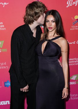 Australian rapper, singer and songwriter The Kid LAROI (Charlton Kenneth Jeffrey Howard) and girlfriend Katarina Deme arrive at the GDay USA Arts Gala 2023 held at the Skirball Cultural Center on January 28, 2023 in Los Angeles, California, USA