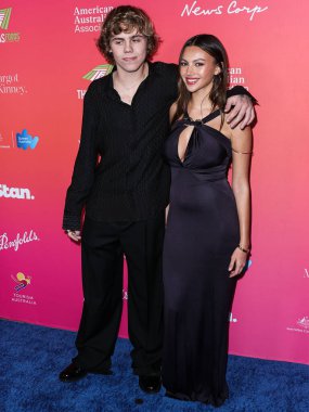 Australian rapper, singer and songwriter The Kid LAROI (Charlton Kenneth Jeffrey Howard) and girlfriend Katarina Deme arrive at the GDay USA Arts Gala 2023 held at the Skirball Cultural Center on January 28, 2023 in Los Angeles, California, USA