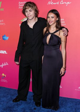 Australian rapper, singer and songwriter The Kid LAROI (Charlton Kenneth Jeffrey Howard) and girlfriend Katarina Deme arrive at the GDay USA Arts Gala 2023 held at the Skirball Cultural Center on January 28, 2023 in Los Angeles, California, USA