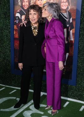 Lily Tomlin and Jane Fonda arrive at the Los Angeles Premiere Screening Of Paramount Pictures' '80 For Brady' held at the Regency Village Theatre on January 31, 2023 in Westwood, Los Angeles, California, United States.