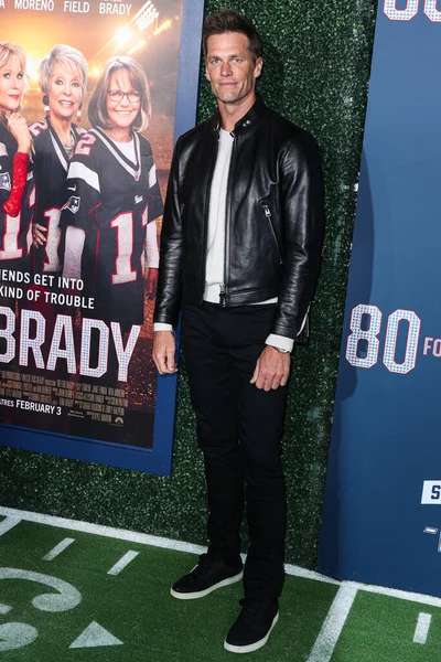 stock image American football quarterback Tom Brady arrives at the Los Angeles Premiere Screening Of Paramount Pictures' '80 For Brady' held at the Regency Village Theatre on January 31, 2023 in Westwood, Los Angeles, California, United States.