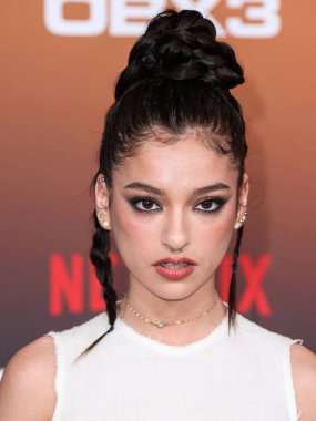 American actress and singer Bryana Salaz arrives at the Los Angeles Premiere Of Netflix's 'Outer Banks' Season 3 held at the Regency Village Theatre on February 16, 2023 in Westwood, Los Angeles, California, United States. 