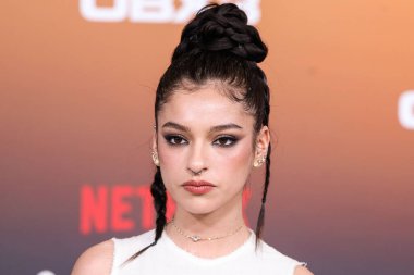 American actress and singer Bryana Salaz arrives at the Los Angeles Premiere Of Netflix's 'Outer Banks' Season 3 held at the Regency Village Theatre on February 16, 2023 in Westwood, Los Angeles, California, United States. 