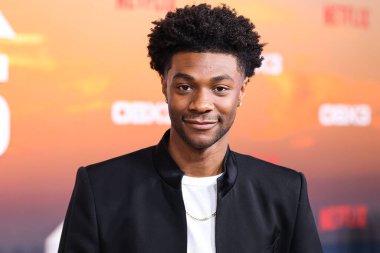American actor Jonathan Daviss arrives at the Los Angeles Premiere Of Netflix's 'Outer Banks' Season 3 held at the Regency Village Theatre on February 16, 2023 in Westwood, Los Angeles, California, United States. 