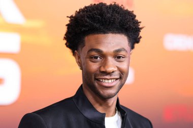 American actor Jonathan Daviss arrives at the Los Angeles Premiere Of Netflix's 'Outer Banks' Season 3 held at the Regency Village Theatre on February 16, 2023 in Westwood, Los Angeles, California, United States. 