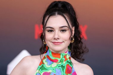 American actress Julia Antonelli arrives at the Los Angeles Premiere Of Netflix's 'Outer Banks' Season 3 held at the Regency Village Theatre on February 16, 2023 in Westwood, Los Angeles, California, United States. 