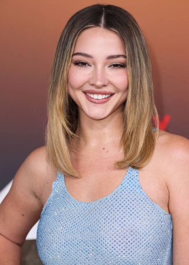 American actress and model Madelyn Cline arrives at the Los Angeles Premiere Of Netflix's 'Outer Banks' Season 3 held at the Regency Village Theatre on February 16, 2023 in Westwood, Los Angeles, California, United States. 