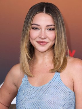 American actress and model Madelyn Cline arrives at the Los Angeles Premiere Of Netflix's 'Outer Banks' Season 3 held at the Regency Village Theatre on February 16, 2023 in Westwood, Los Angeles, California, United States. 