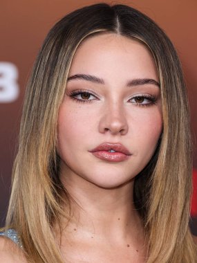 American actress and model Madelyn Cline arrives at the Los Angeles Premiere Of Netflix's 'Outer Banks' Season 3 held at the Regency Village Theatre on February 16, 2023 in Westwood, Los Angeles, California, United States. 