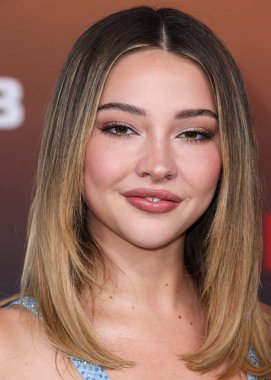 American actress and model Madelyn Cline arrives at the Los Angeles Premiere Of Netflix's 'Outer Banks' Season 3 held at the Regency Village Theatre on February 16, 2023 in Westwood, Los Angeles, California, United States. 