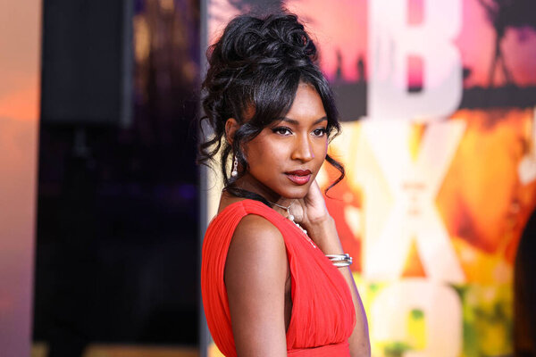 Carlacia Grant arrives at the Los Angeles Premiere Of Netflix's 'Outer Banks' Season 3 held at the Regency Village Theatre on February 16, 2023 in Westwood, Los Angeles, California, United States. 