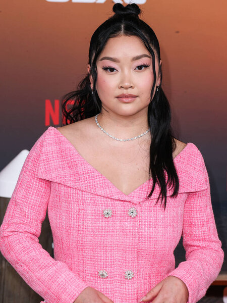 American actress Lana Condor arrives at the Los Angeles Premiere Of Netflix's 'Outer Banks' Season 3 held at the Regency Village Theatre on February 16, 2023 in Westwood, Los Angeles, California, United States. 