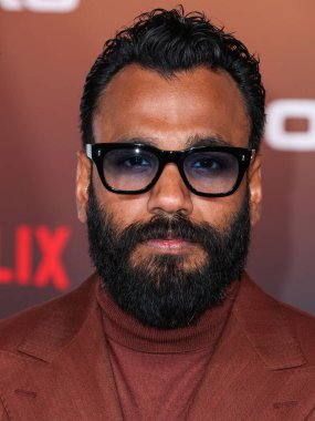 Andy McQueen arrives at the Los Angeles Premiere Of Netflix's 'Outer Banks' Season 3 held at the Regency Village Theatre on February 16, 2023 in Westwood, Los Angeles, California, United States. 