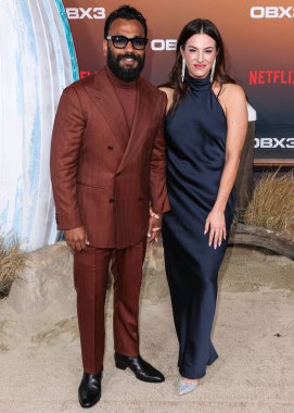 Andy McQueen arrives at the Los Angeles Premiere Of Netflix's 'Outer Banks' Season 3 held at the Regency Village Theatre on February 16, 2023 in Westwood, Los Angeles, California, United States. 