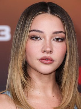 American actress and model Madelyn Cline arrives at the Los Angeles Premiere Of Netflix's 'Outer Banks' Season 3 held at the Regency Village Theatre on February 16, 2023 in Westwood, Los Angeles, California, United States. 