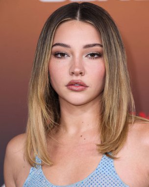American actress and model Madelyn Cline arrives at the Los Angeles Premiere Of Netflix's 'Outer Banks' Season 3 held at the Regency Village Theatre on February 16, 2023 in Westwood, Los Angeles, California, United States. 