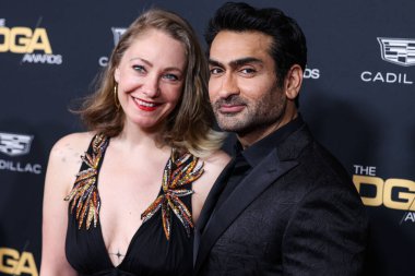 Emily V. Gordon and husband Kumail Nanjiani arrive at the 75th Annual Directors Guild Of America (DGA) Awards held at The Beverly Hilton Hotel on February 18, 2023 in Beverly Hills, Los Angeles, California, United States.