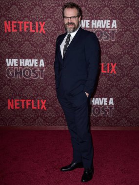 American actor David Harbour arrives at the Los Angeles Premiere Of Netflix's 'We Have A Ghost' held at the Netflix Tudum Theater on February 22, 2023 in Hollywood, Los Angeles, California, United States. 
