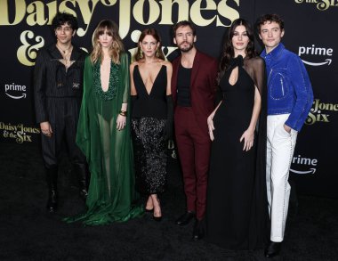 Sebastian Chacon, Suki Waterhouse, Riley Keough, Sam Claflin, Camila Morrone and Josh Whitehouse arrive at the Los Angeles Premiere Of Amazon Prime Video's 'Daisy Jones & The Six' Season 1 held at the TCL Chinese Theatre IMAX on February 23, 2023 