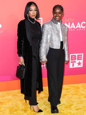 Chris Amore and Bre-Z arrive at the 54th Annual NAACP Image Awards held at the Pasadena Civic Auditorium on February 25, 2023 in Pasadena, Los Angeles, California, United States.