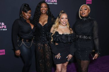 Tamika Scott, Kandi Burruss, Tameka 'Tiny' Harris and LaTocha Scott Rocky Bivens arrive at Bravo's 'SWV & Xscape: The Queens of R&B' Season 1 Press Event held at The Aster on March 2, 2023 in Hollywood, Los Angeles, California, United States. 