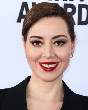 Aubrey Plaza wearing Saint Laurent arrives at the 2023 Film Independent Spirit Awards held at the Santa Monica Beach on March 4, 2023 in Santa Monica, Los Angeles, California, United States.