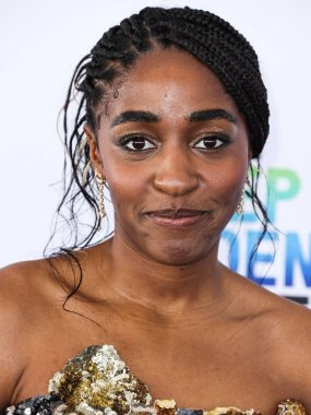 Ayo Edebiri wearing Oscar de la Renta SS23 RTW arrives at the 2023 Film Independent Spirit Awards held at the Santa Monica Beach on March 4, 2023 in Santa Monica, Los Angeles, California, United States.