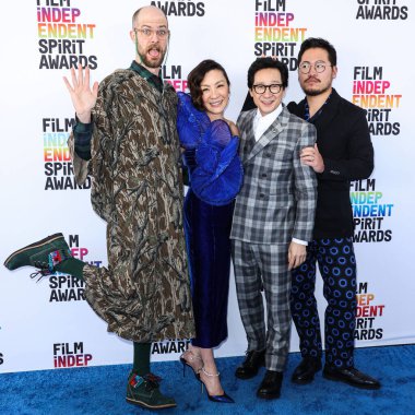 Daniel Scheinert, Michelle Yeoh, Ke Huy Quan and Dan Kwan arrive at the 2023 Film Independent Spirit Awards held at the Santa Monica Beach on March 4, 2023 in Santa Monica, Los Angeles, California, United States.