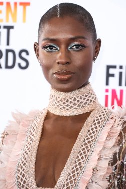 Jodie Turner-Smith wearing an Elie Saab Haute Couture dress and Anita Ko jewelry arrives at the 2023 Film Independent Spirit Awards held at the Santa Monica Beach on March 4, 2023 in Santa Monica, Los Angeles, California, United States. 