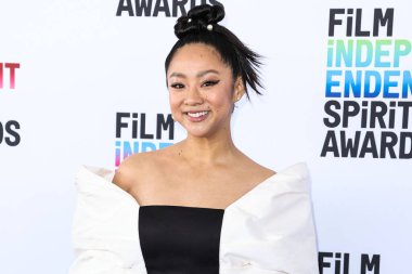 Stephanie Hsu wearing a Khoon Hoi dress and Delfina Delettrez jewelry arrives at the 2023 Film Independent Spirit Awards held at the Santa Monica Beach on March 4, 2023 in Santa Monica, Los Angeles, California, United States. 